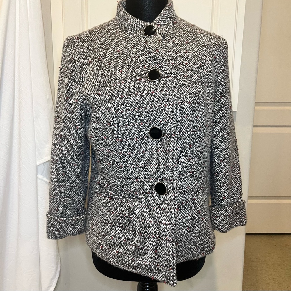 JM Collection Button Up 3/4 Sleeve Blazer Jacket Womens Size 6P Wool Blend VTG